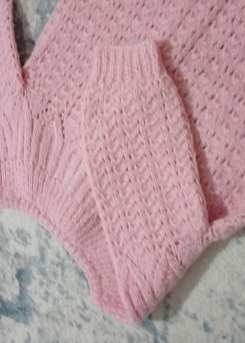 Pembe Örgü Kız Hırka ve Pantolon Takımı - Görsel 5