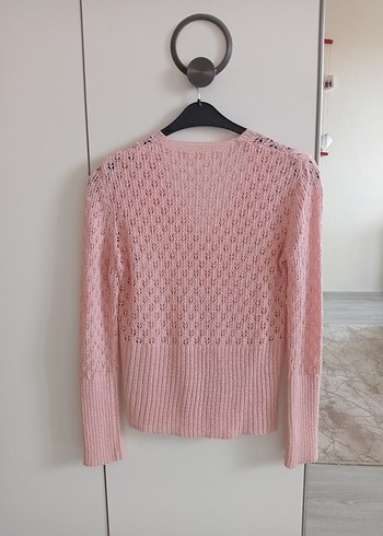 Pembe V Yaka Örgü Hırka - Görsel 3