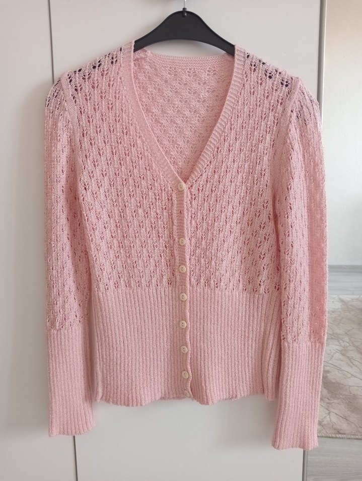 Pembe V Yaka Örgü Hırka - Görsel 2