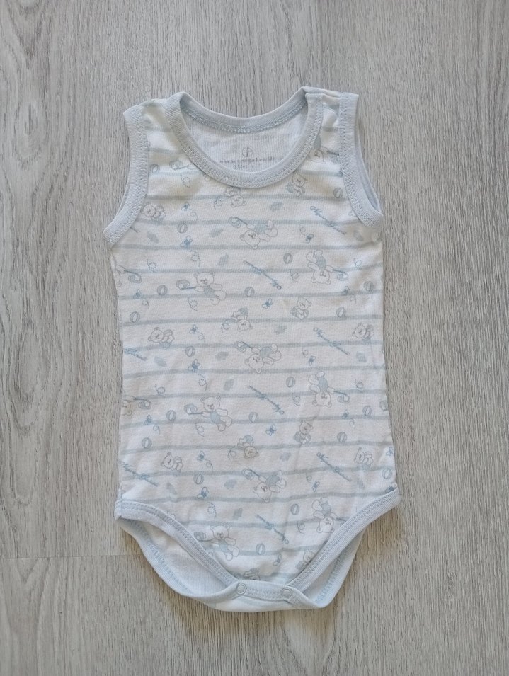 Mavi Desenli Beyaz Bebek Çıtçıtlı Body - Görsel 3