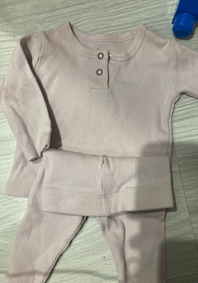 Gri Bebek Kız Uzun Kollu Düğmeli Takım - Görsel 2