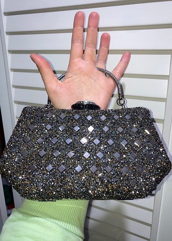 Kadın Gri Desenli Payetli Portföy Çanta - Görsel 4