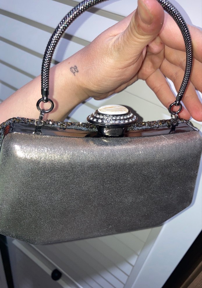 Kadın Gri Desenli Payetli Portföy Çanta - Görsel 3