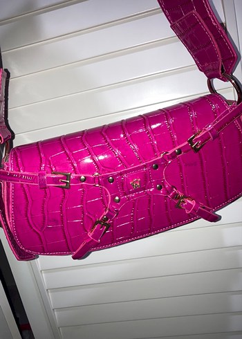 Parlak Pembe Yılan Derisi Desenli Kadın Deri Çanta - Görsel 2