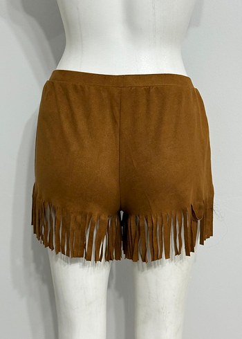 Püsküllü Kahverengi Süet Kadın Şort - Görsel 2