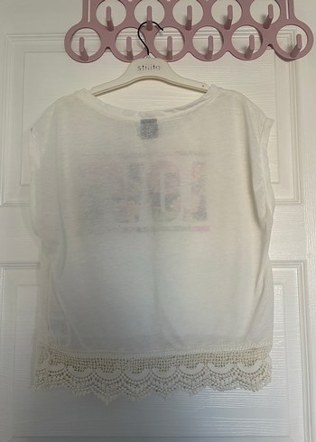 l Beden beyaz Renk Beyaz Dantel Detaylı Tshirt