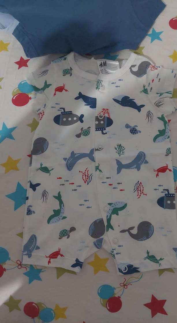 Mavi Kısa Kollu Bebek Tulum - Görsel 3