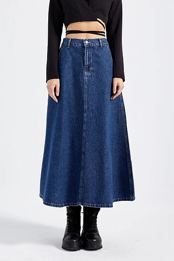 Its basic Kadın a tipi denim kot etek uzun midi boy Xs beden