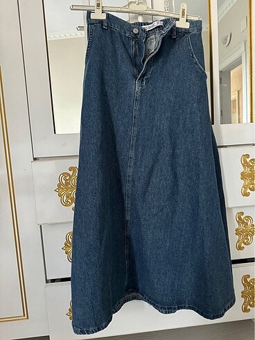 xs Beden Its basic Kadın a tipi denim kot etek uzun midi boy Xs beden