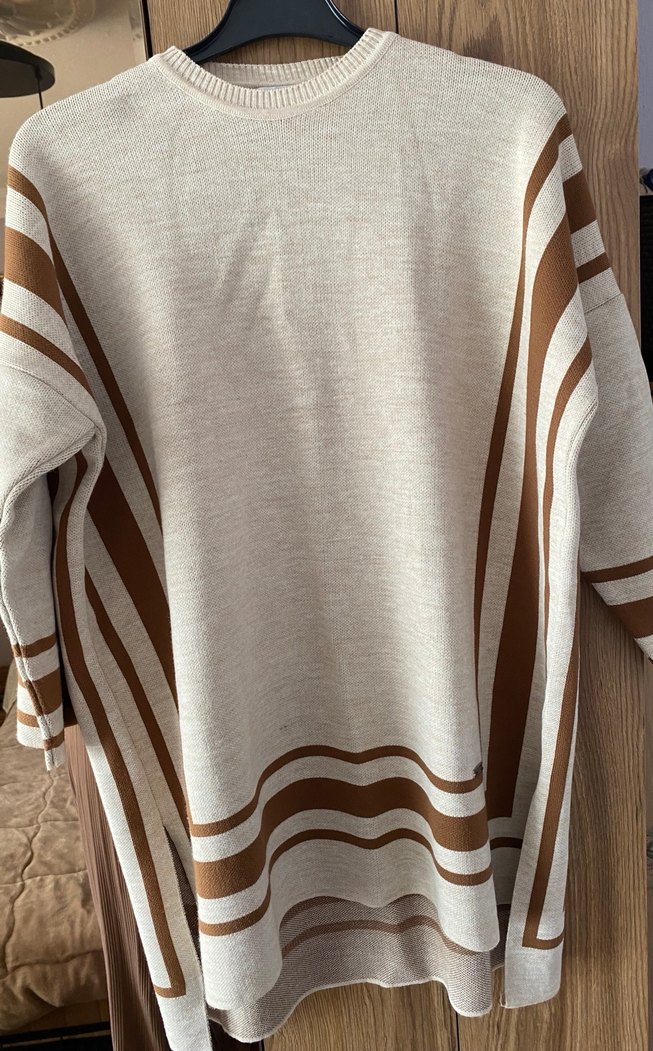 Bol Kesim Uzun Kollu Kahverengi Triko Kazak - Görsel 2