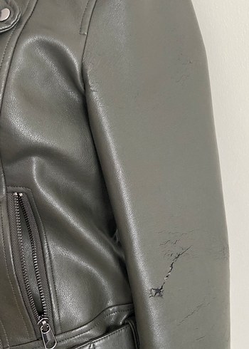 Vero Moda yeşil kürklü deri ceket - Görsel 3