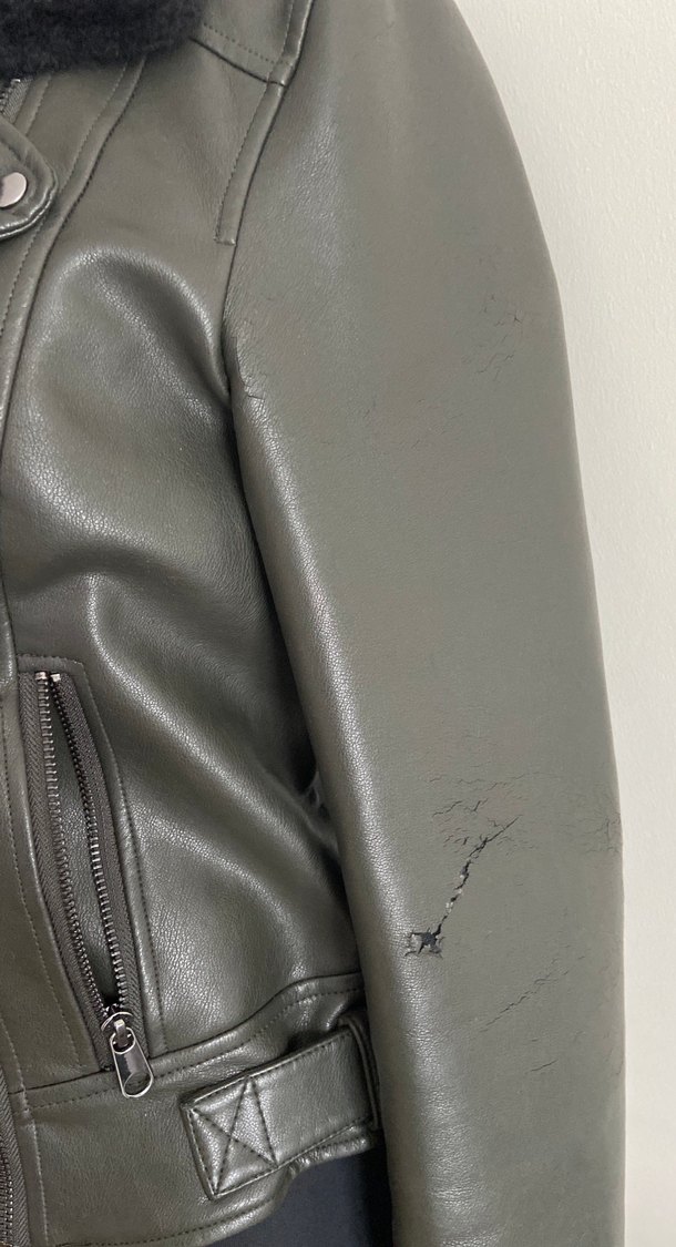 Vero Moda yeşil kürklü deri ceket - Görsel 3