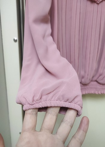 Pembe Piliseli Vintage Kadın Bluz - Görsel 4