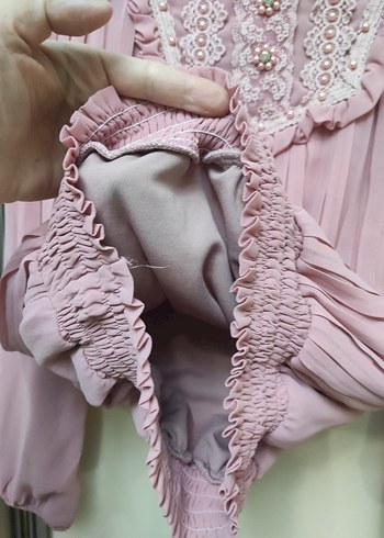 Pembe Piliseli Vintage Kadın Bluz - Görsel 5