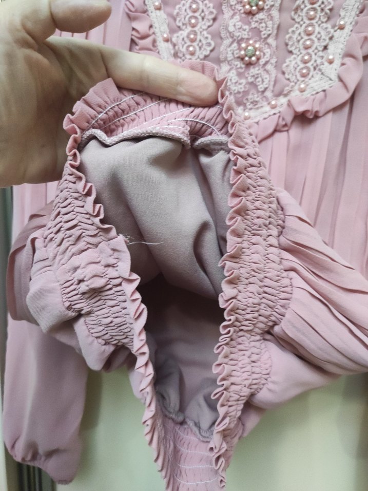 Pembe Piliseli Vintage Kadın Bluz - Görsel 5