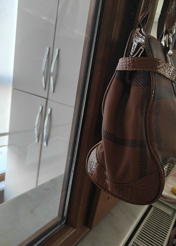 Kahverengi Kareli Deri Kadın Çanta - Görsel 4