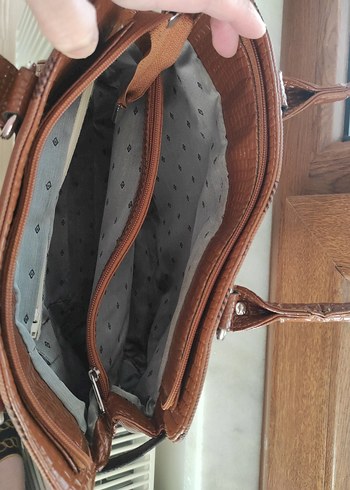 Kahverengi Kareli Deri Kadın Çanta - Görsel 8