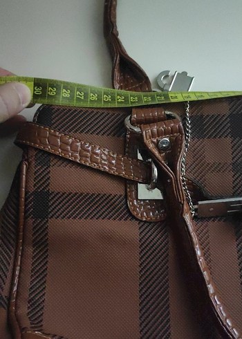 Kahverengi Kareli Deri Kadın Çanta - Görsel 9