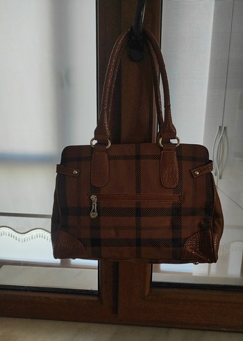 Kahverengi Kareli Deri Kadın Çanta - Görsel 6