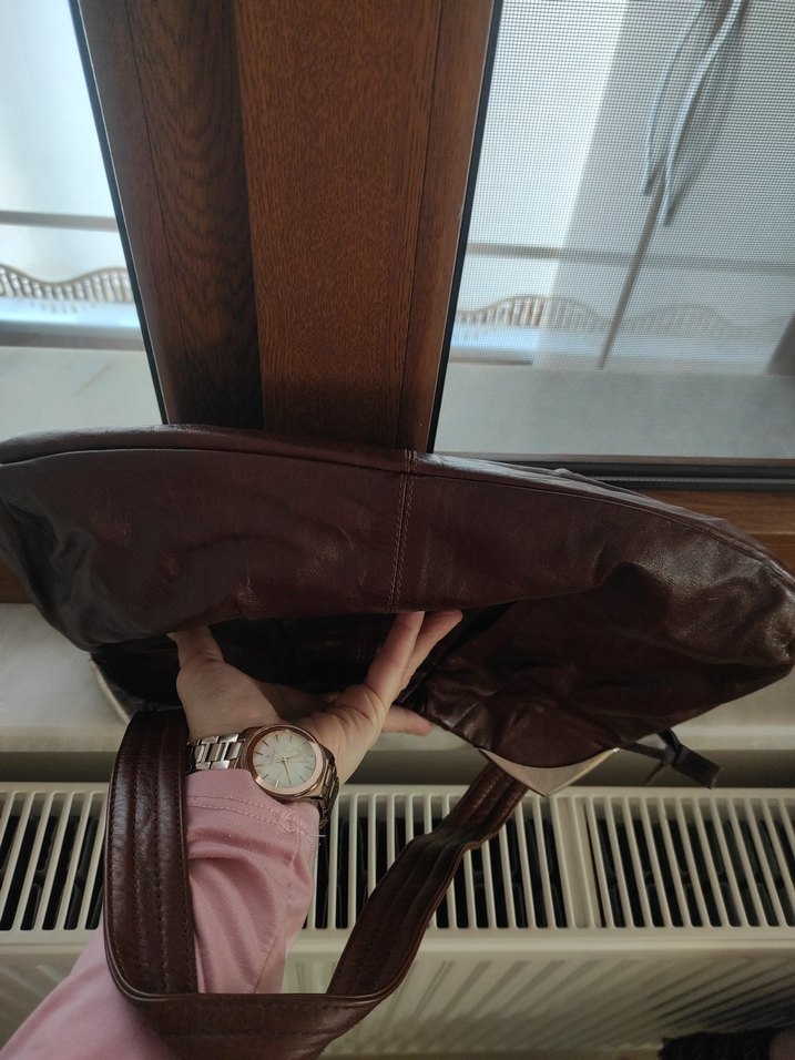 Kahverengi Deri Kadın Çanta Tokalı - Görsel 5