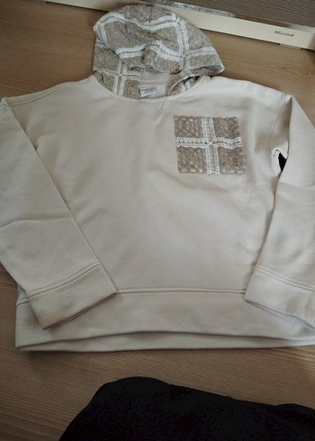 Bohem Nakışlı Bej kız çocuk kapşonlu sweatshirt - Görsel 4