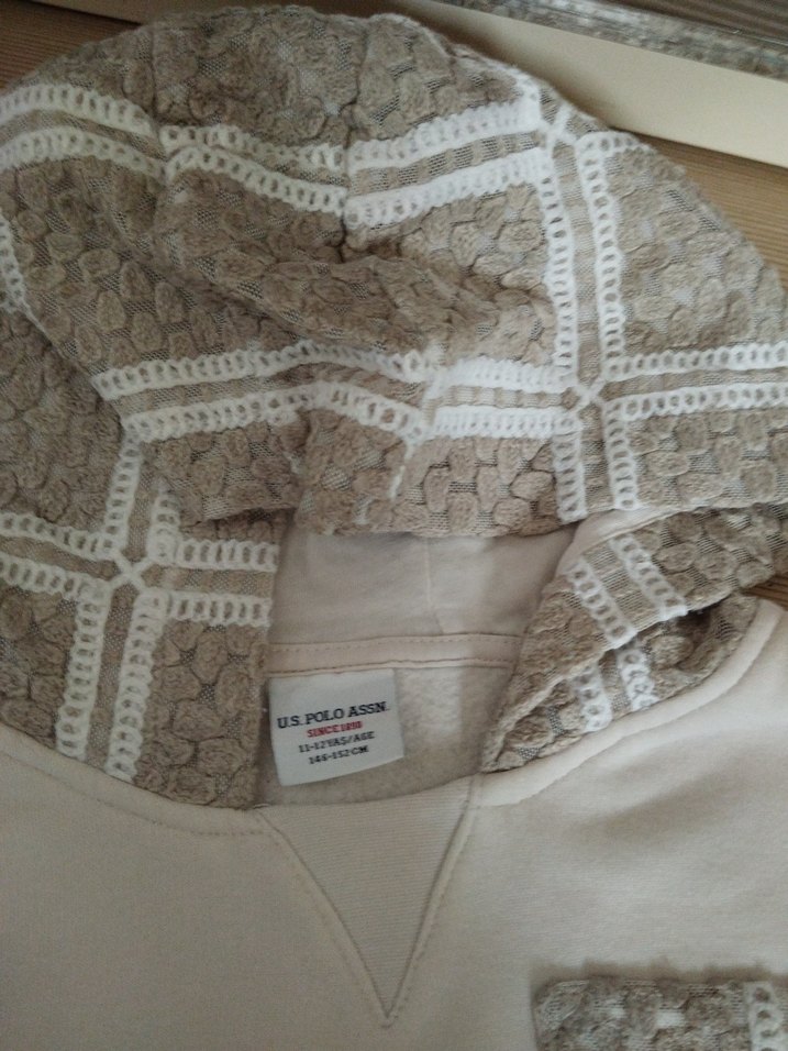 Bohem Nakışlı Bej kız çocuk kapşonlu sweatshirt - Görsel 3