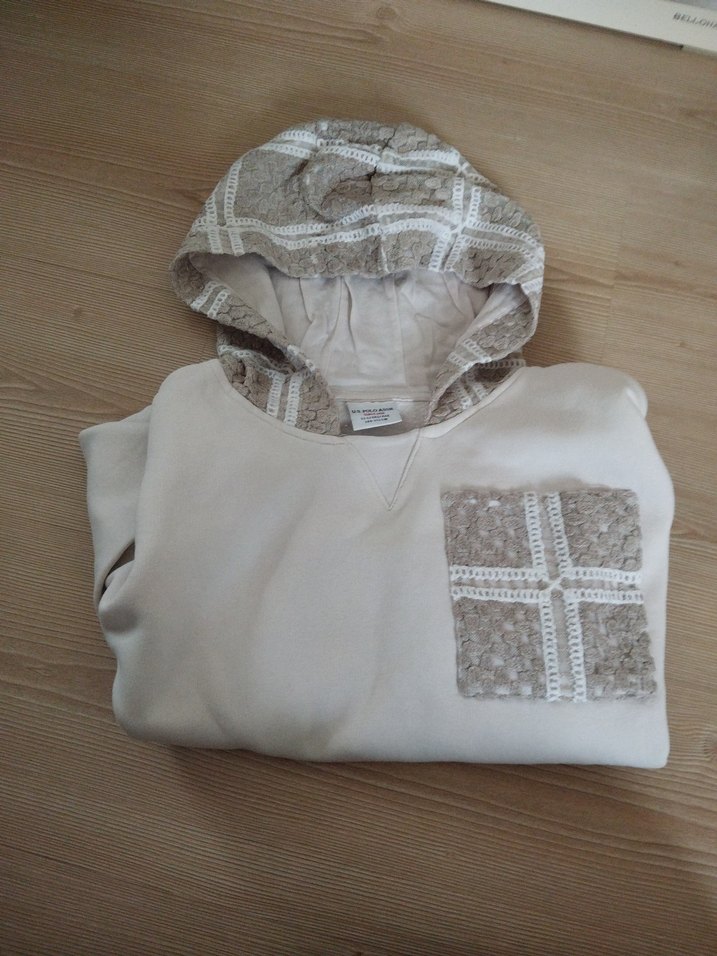 Bohem Nakışlı Bej kız çocuk kapşonlu sweatshirt - Görsel 2