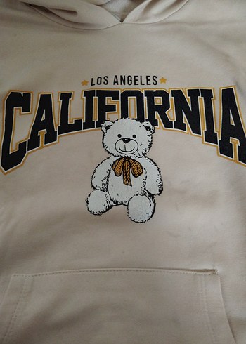 Beyaz Pamuklu Kız Çocuk Uzun Kollu  kapşonluTişört - Görsel 3