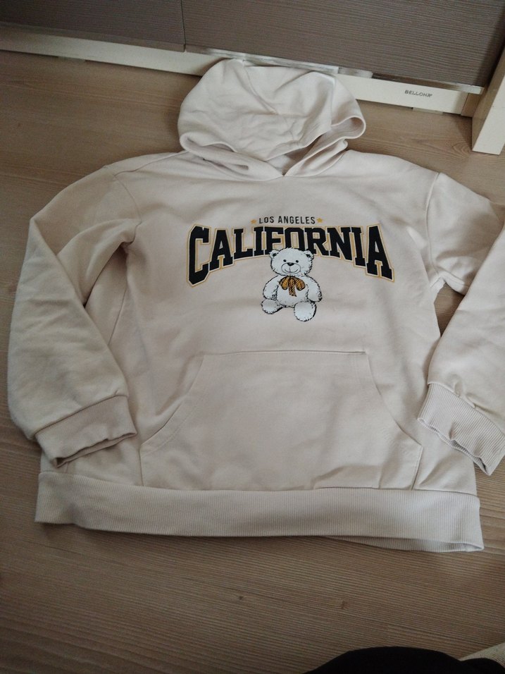 Beyaz Pamuklu Kız Çocuk Uzun Kollu  kapşonluTişört - Görsel 2