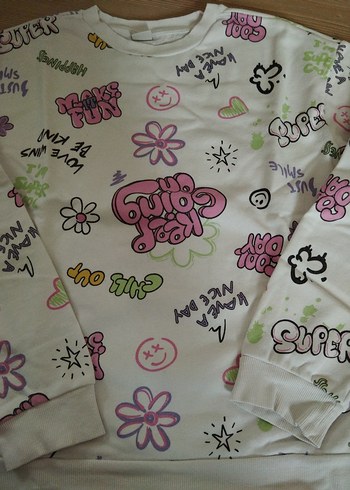 Baskılı Beyaz Kız Sweatshirt - Görsel 3