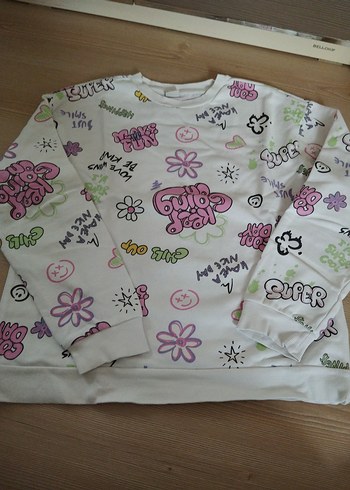 Baskılı Beyaz Kız Sweatshirt - Görsel 2