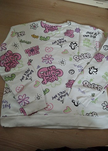 Baskılı Beyaz Kız Sweatshirt - Görsel 5