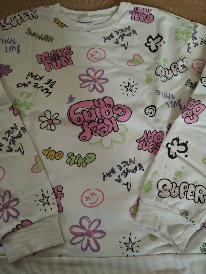 Baskılı Beyaz Kız Sweatshirt - Görsel 3