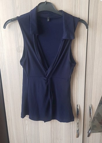 Diğer V Yaka Drapeli Kolsuz Mini Bluz