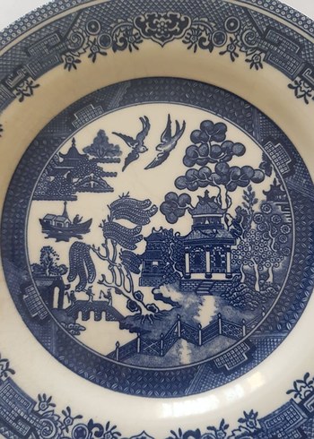 American Vintage Mavi Desenli Dekor Porselen Duvar dekor Tabak