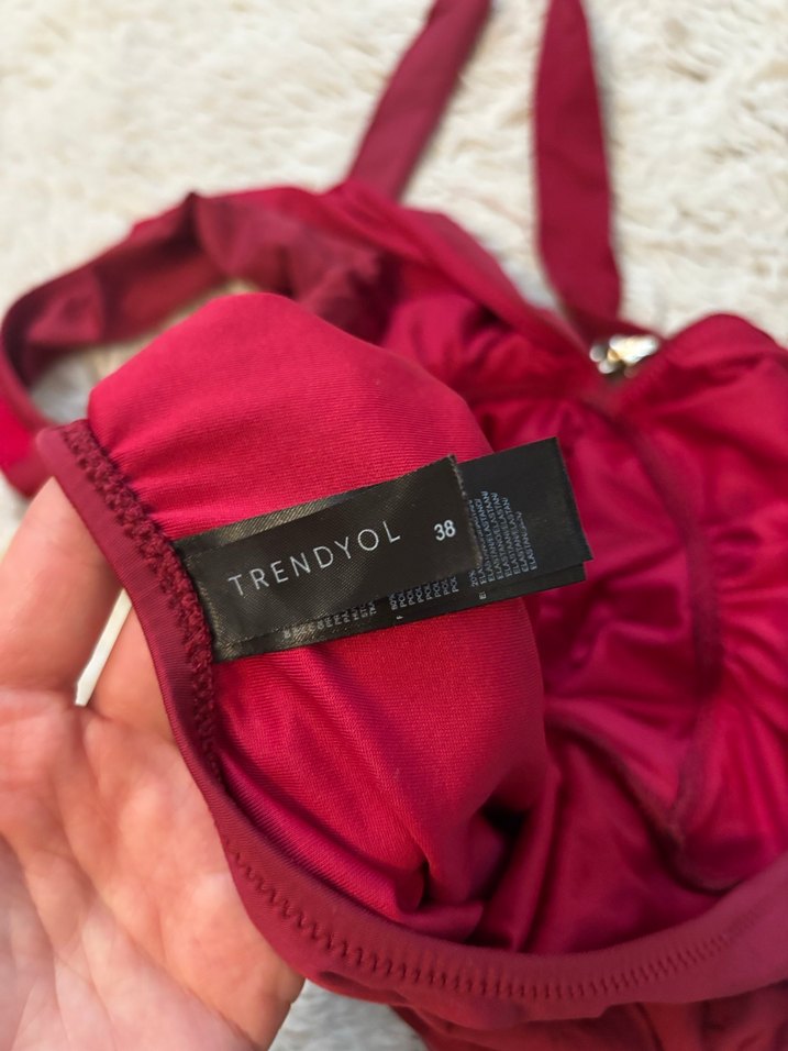 Bordo Bağcıklı Kadın Mayo - Görsel 4