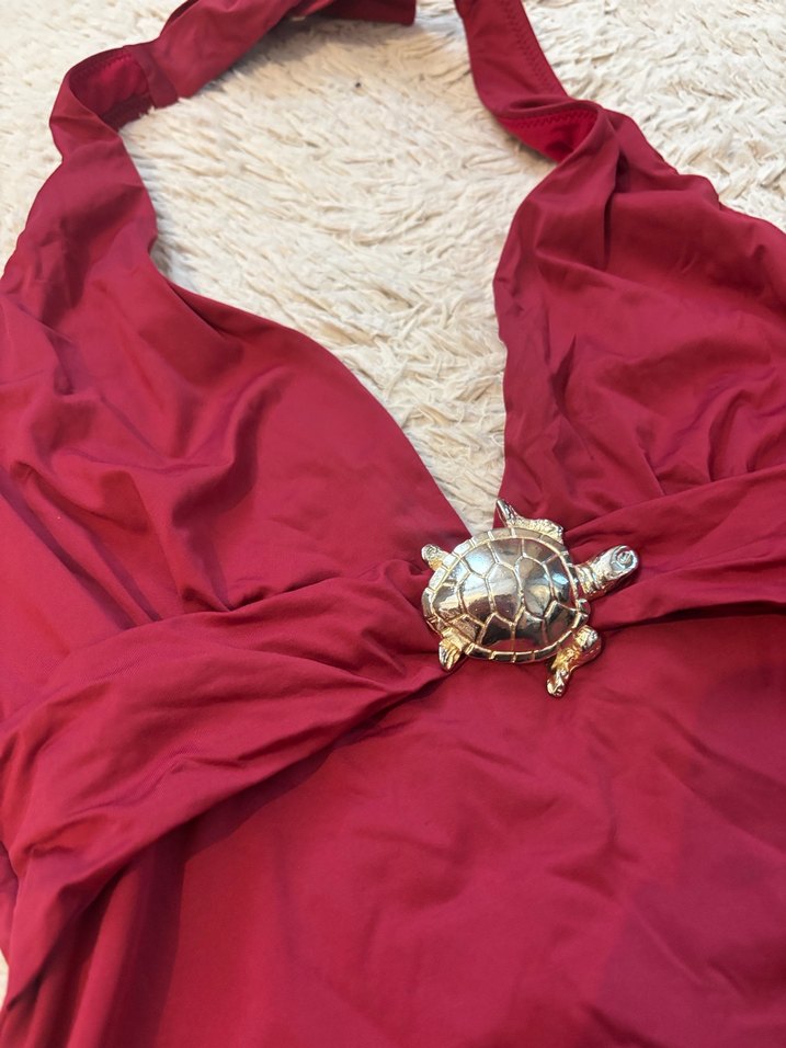 Bordo Bağcıklı Kadın Mayo - Görsel 3