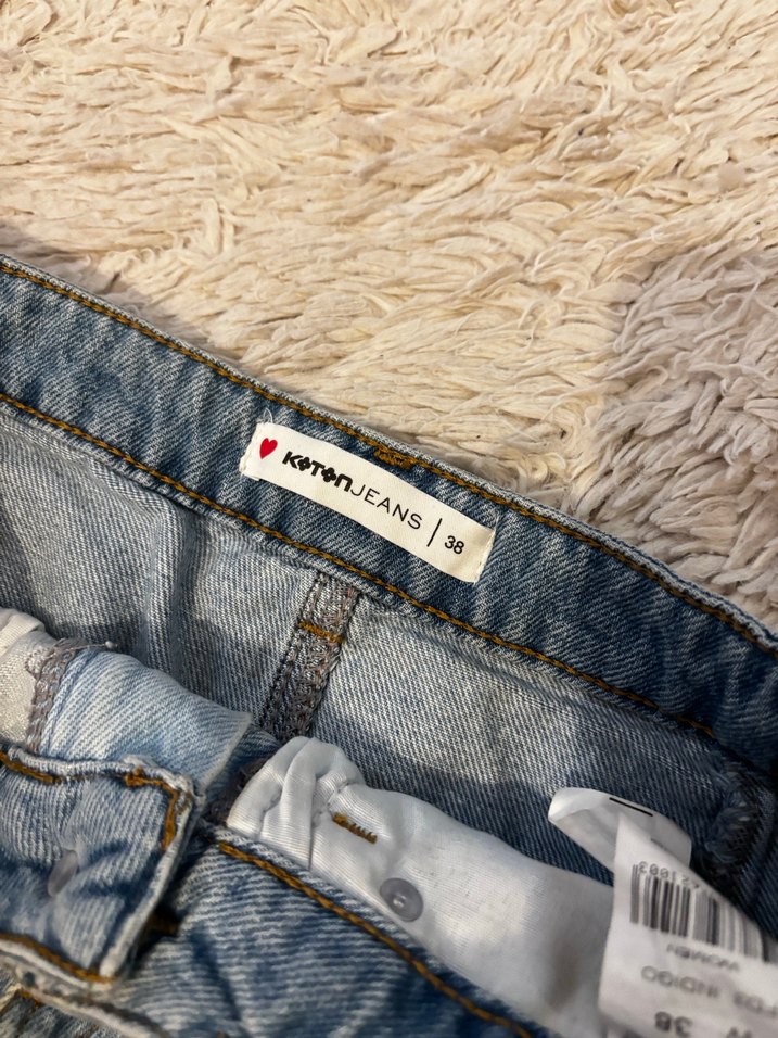 Mavi Renkli Bağlama Desenli Denim Mini Etek - Görsel 3