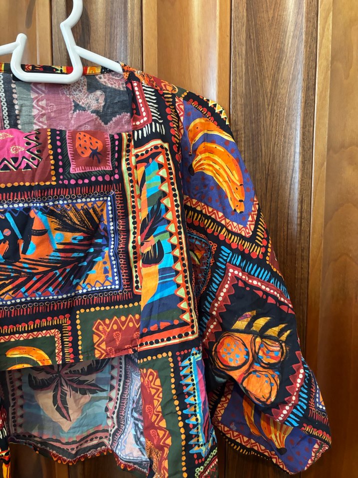 Kadın Çok Renkli Bohem Desenli crop kimono ve şort takım - Görsel 2