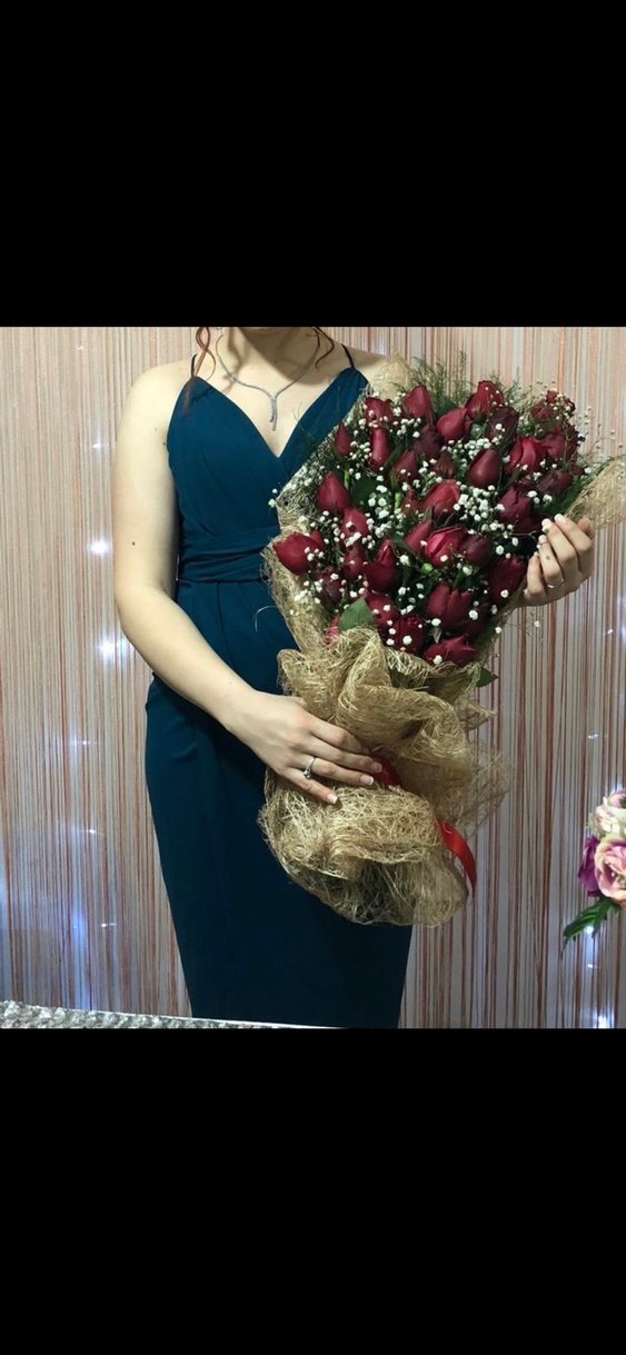 Forever New Turkuaz Drapeli Uzun V Yakalı Elbise - Görsel 4