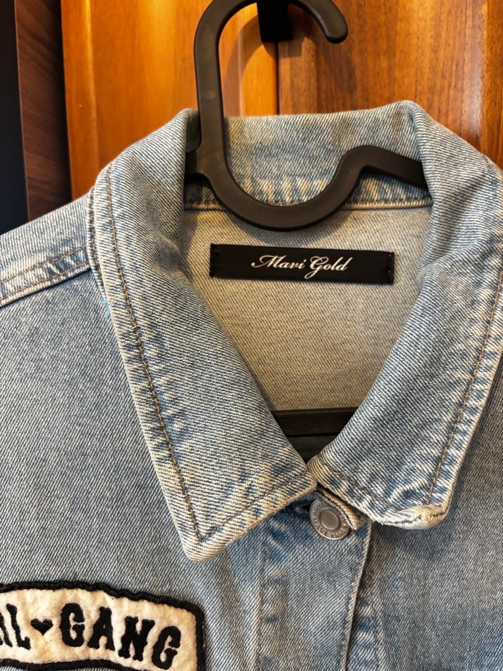 Mavi Nakışlı Düğmeli Kadın Denim Ceket - Görsel 3