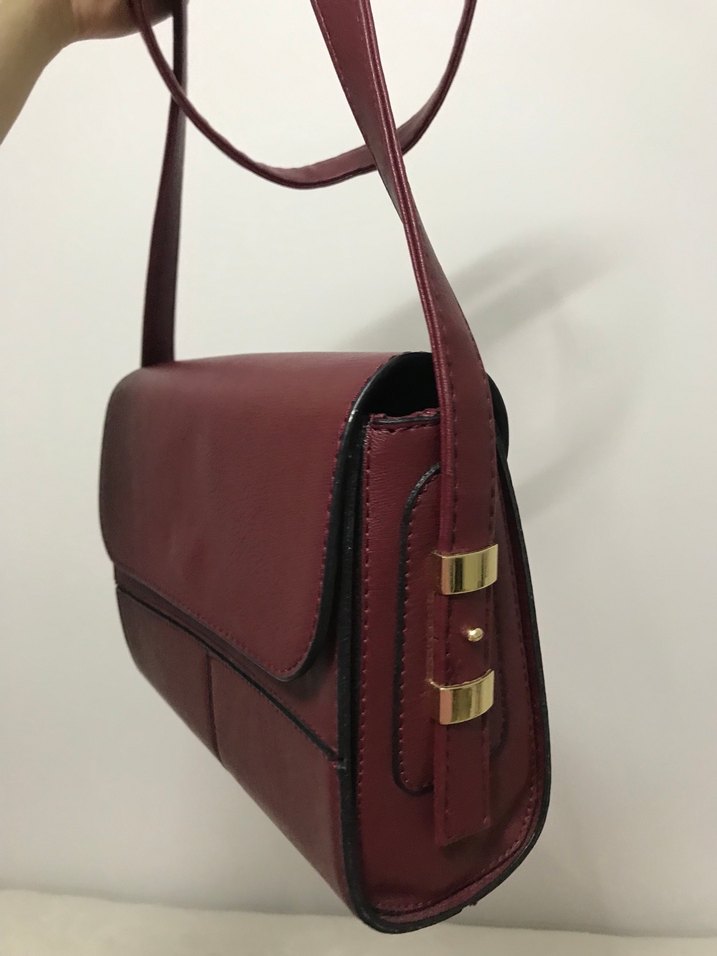 Bordo Deri Kadın Omuz Çantası - Görsel 4