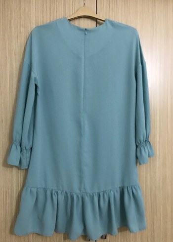 Su yeşili Uzun Kollu Fırfırlı Midi Tunik - Görsel 5