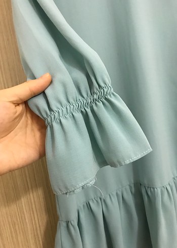 Su yeşili Uzun Kollu Fırfırlı Midi Tunik - Görsel 2