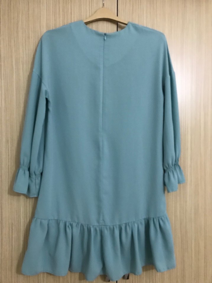 Su yeşili Uzun Kollu Fırfırlı Midi Tunik - Görsel 5