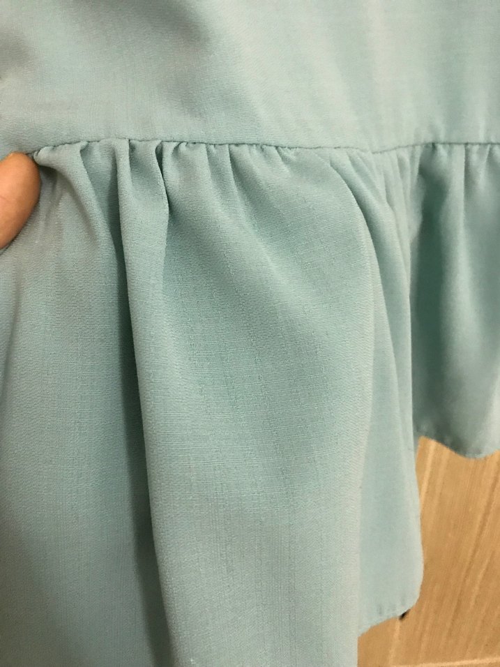 Su yeşili Uzun Kollu Fırfırlı Midi Tunik - Görsel 3