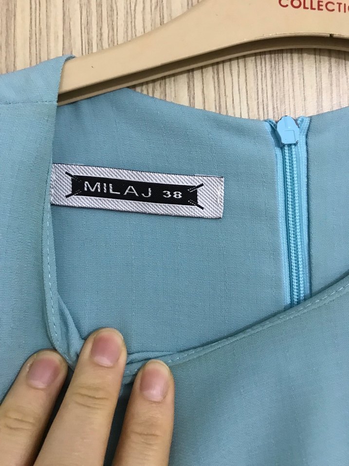 Su yeşili Uzun Kollu Fırfırlı Midi Tunik - Görsel 4