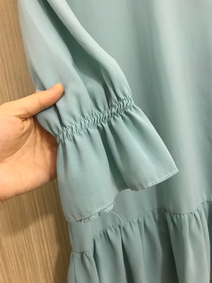 Su yeşili Uzun Kollu Fırfırlı Midi Tunik - Görsel 2