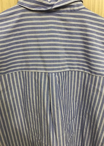 Mavi Çizgili Pamuklu Kadın Gömlek - Görsel 5