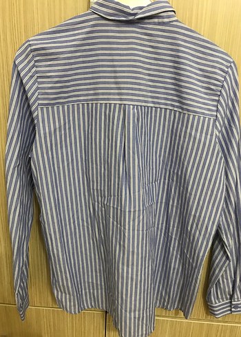 Mavi Çizgili Pamuklu Kadın Gömlek - Görsel 4